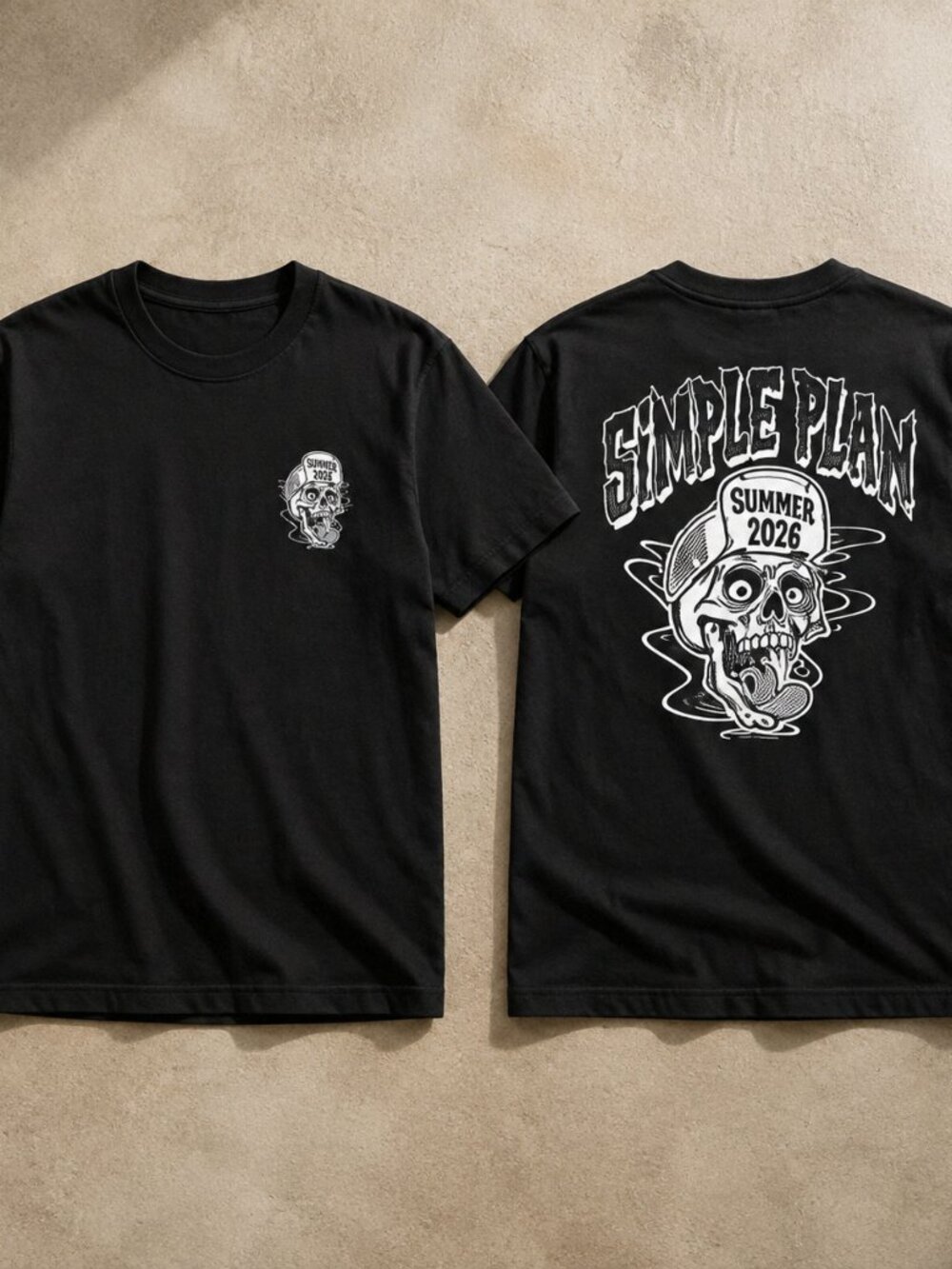 Simple Plan Summer Tour 2026 Double-Sided Black Skull T-Shirt